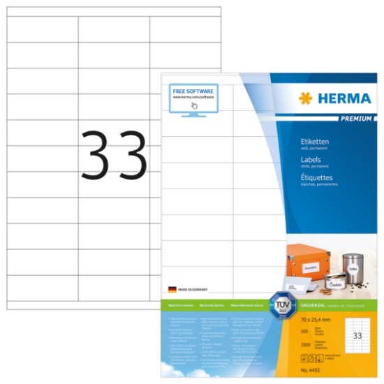 Picture of HERMA LABEL A4 70X25.4MM 33UP/B